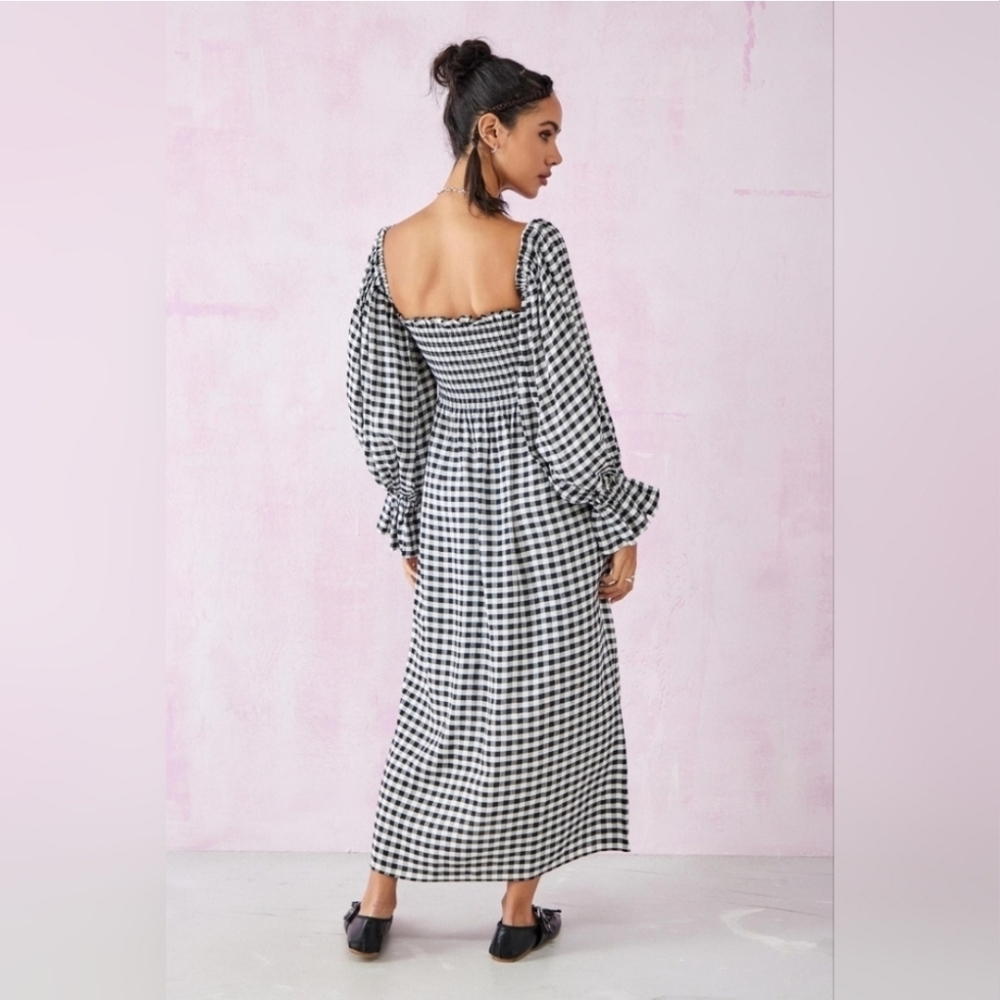 sleeper linenblend gingham atlanta midi dress, medium - Picture 3 of 11